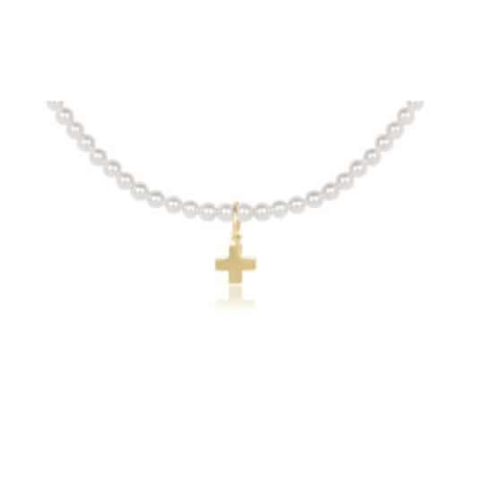Enewton - 15in Choker Classic Pearl 3mm Bead Signature Cross