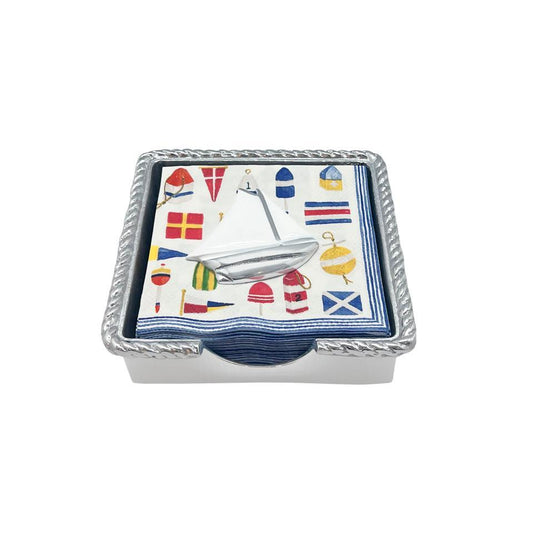 Mariposa - Beaded Napkin Box Set - White Sailboat - Findlay Rowe Designs