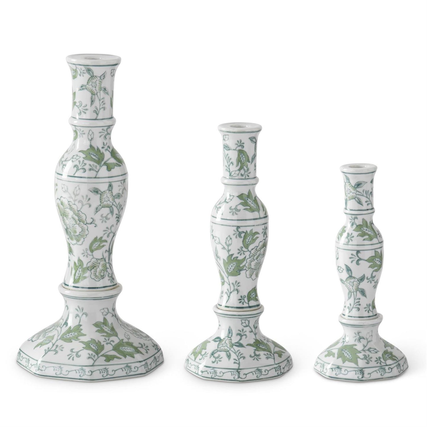 Candleholders - Taper - Green & White Floral - Findlay Rowe Designs