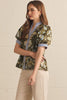 Entro - Top - Puff Sleeve Contrast Binding - Floral Olive - Findlay Rowe Designs