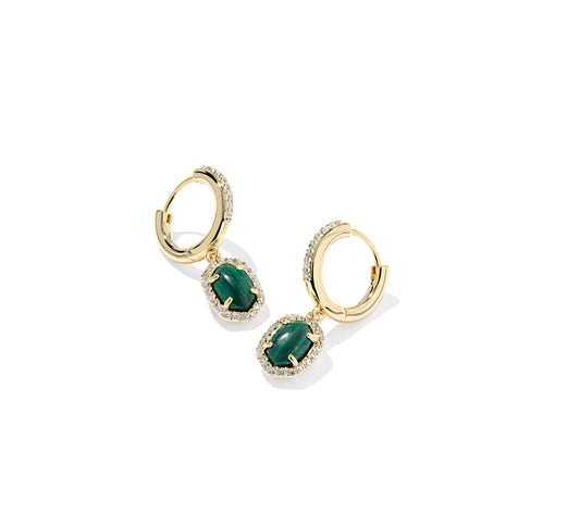 Kendra Scott - Earrings - Daphne Crystal Frame Huggie - Gold Green Malachite