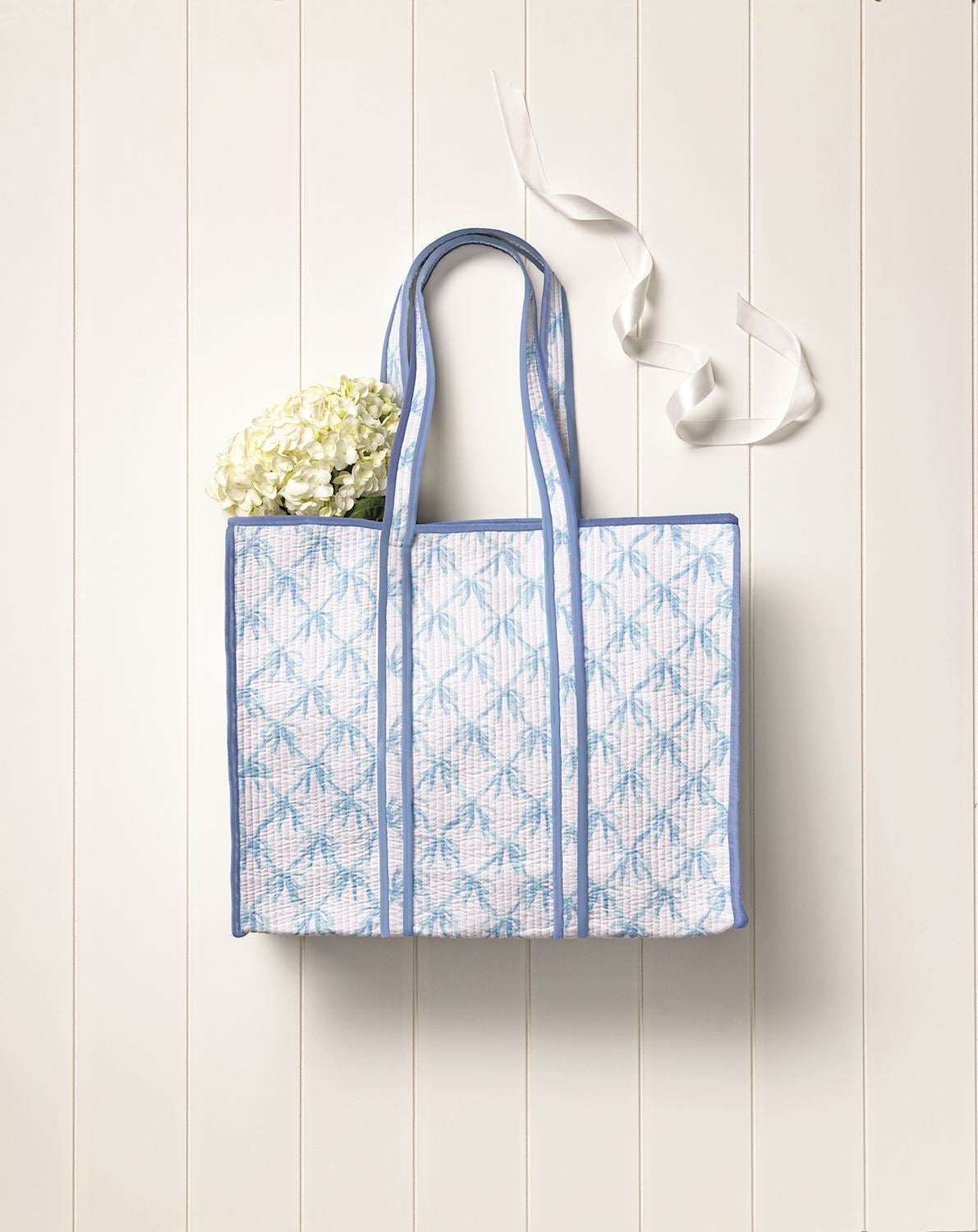 Mud Pie - Tote - Blue Bow Block Print - Findlay Rowe Designs