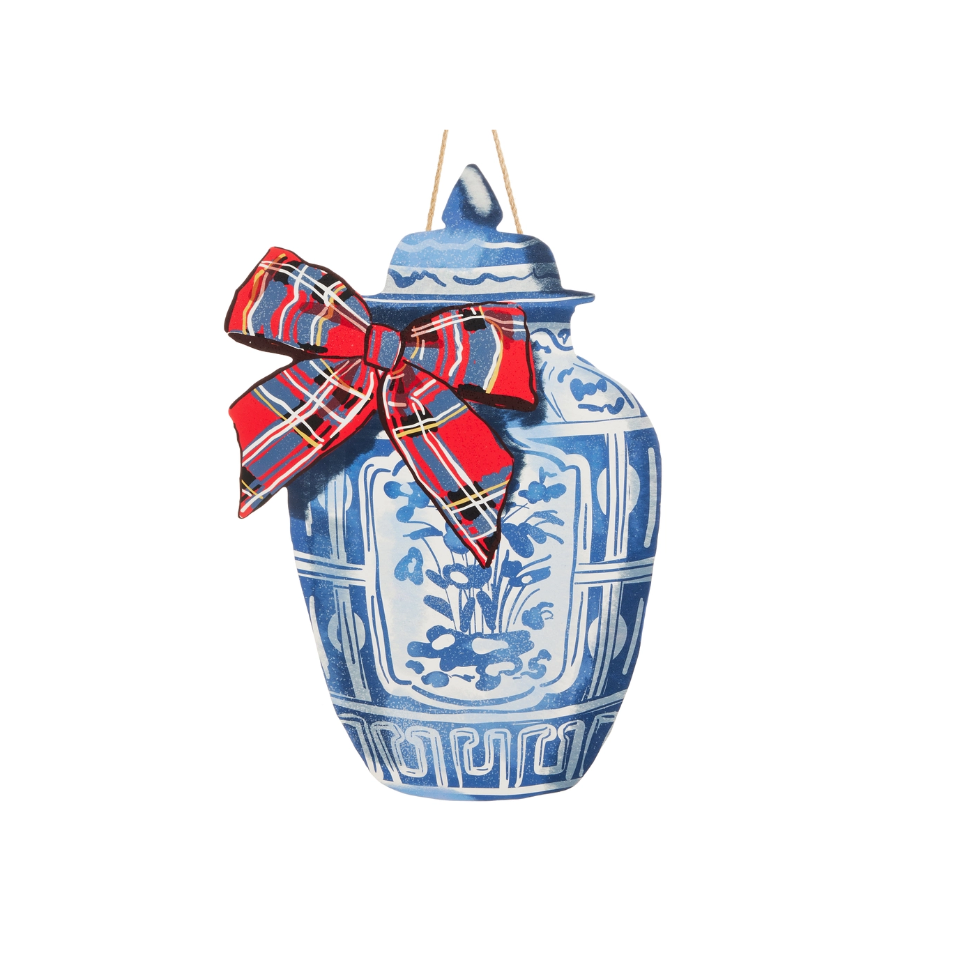 Door Hanger - Dressed in Plaid Chinoiserie Ginger Jar - 19.5in