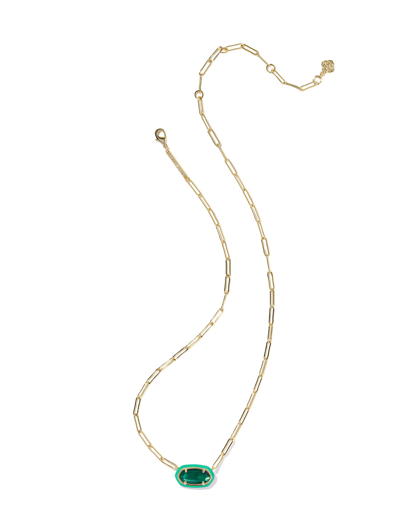 Kendra Scott - Necklace - Elisa Enamel Frame Gold Paperclip - Gold Emerald Illusion