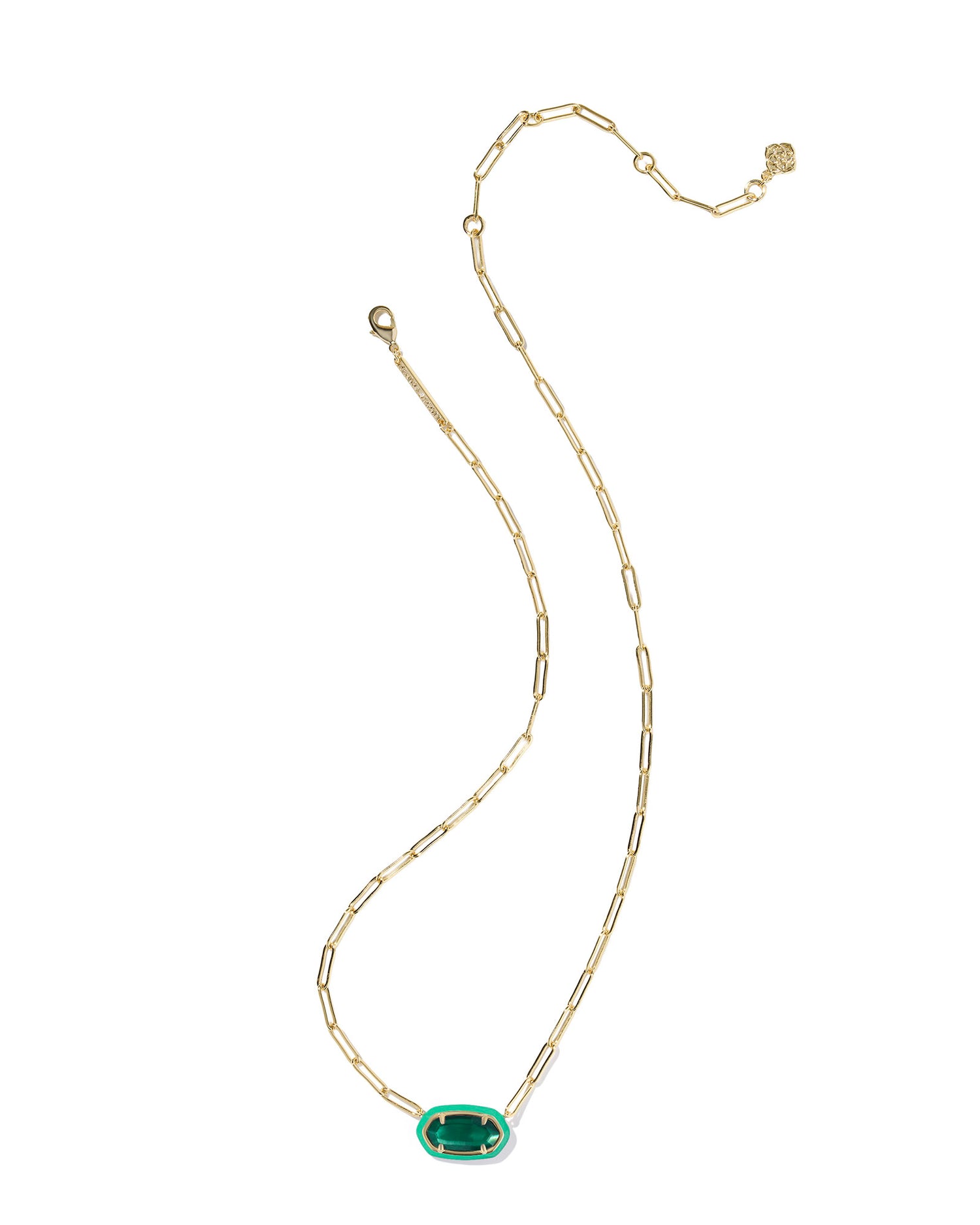 Kendra Scott - Necklace - Elisa Enamel Frame Gold Paperclip - Gold Emerald Illusion - Findlay Rowe Designs