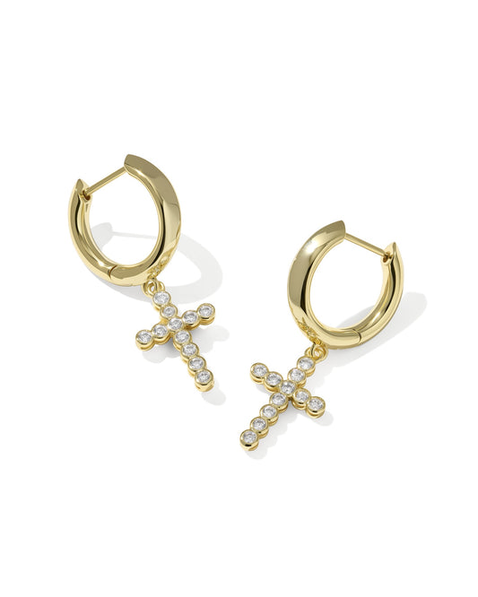 Kendra Scott - Earrings - Cross Gold Crystal Huggie - Findlay Rowe Designs