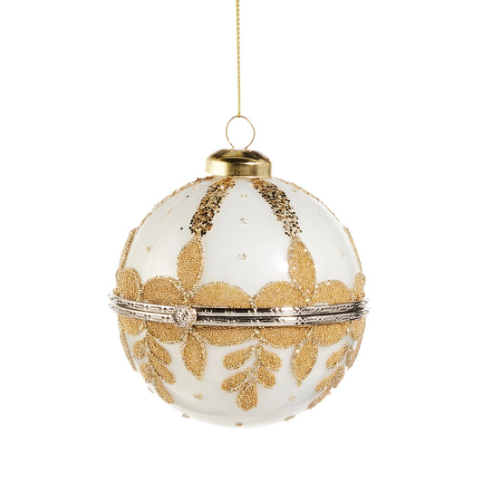 Ornament - 4" White Round Jewelry Box