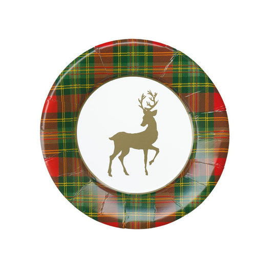 Caspari - Salad & Dessert Plates - Reindeer Tartan Red