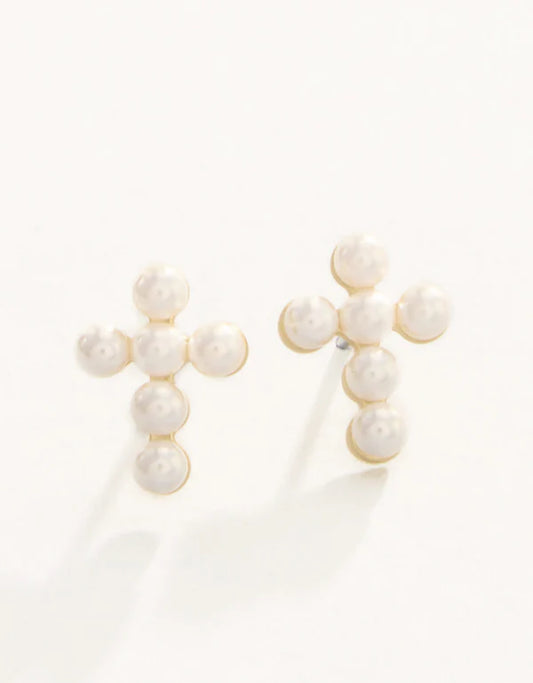 Spartina - Earrings - Sea La Vie Stud Earrings Faith-Pearl Cross - Findlay Rowe Designs