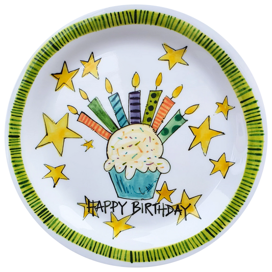 Plate - Happy Birthday - Cupcake - Green Edge