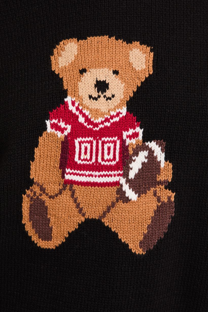 Sweater - Teddy Bear Football - Black Red - Findlay Rowe Designs
