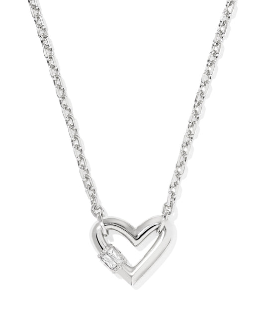 Kendra Scott - Necklace - Emery Heart Short Pendant - Silver White Cz