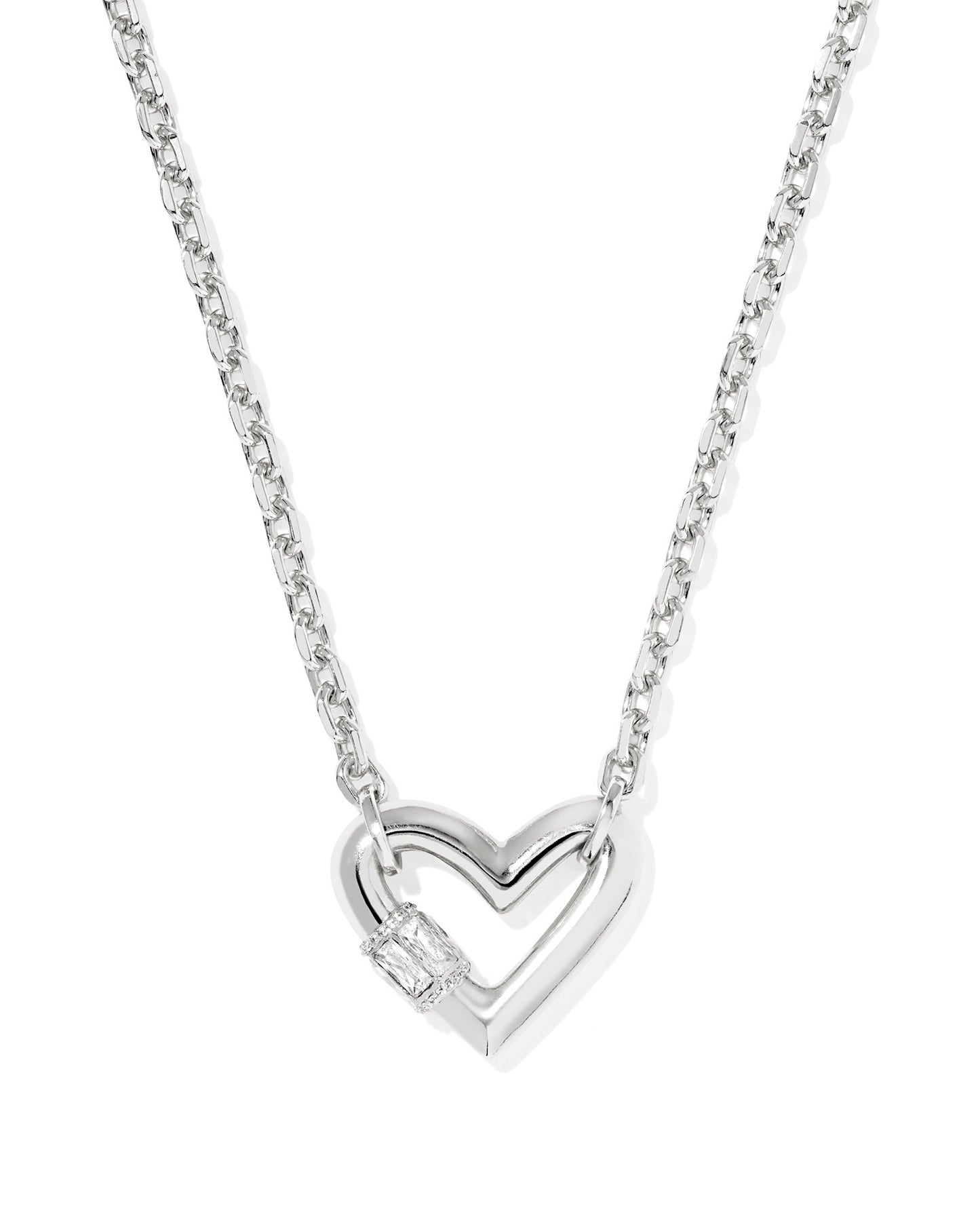 Kendra Scott - Necklace - Emery Heart Short Pendant - Silver White Cz