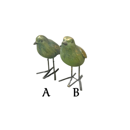 Figurine - Resin Bird Metal Feet - Green Assorted