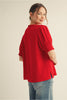 Top - Puff Sleeve V-neck - Tomato Red