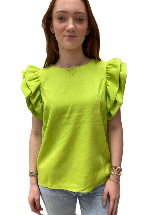 TCEC Lime Ruffled Sleeve Blouse