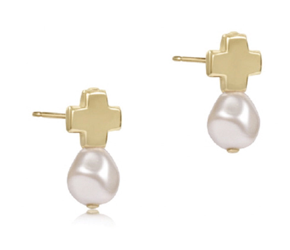 Enewton - Signature Cross Gold Stud - Pearl - Findlay Rowe Designs