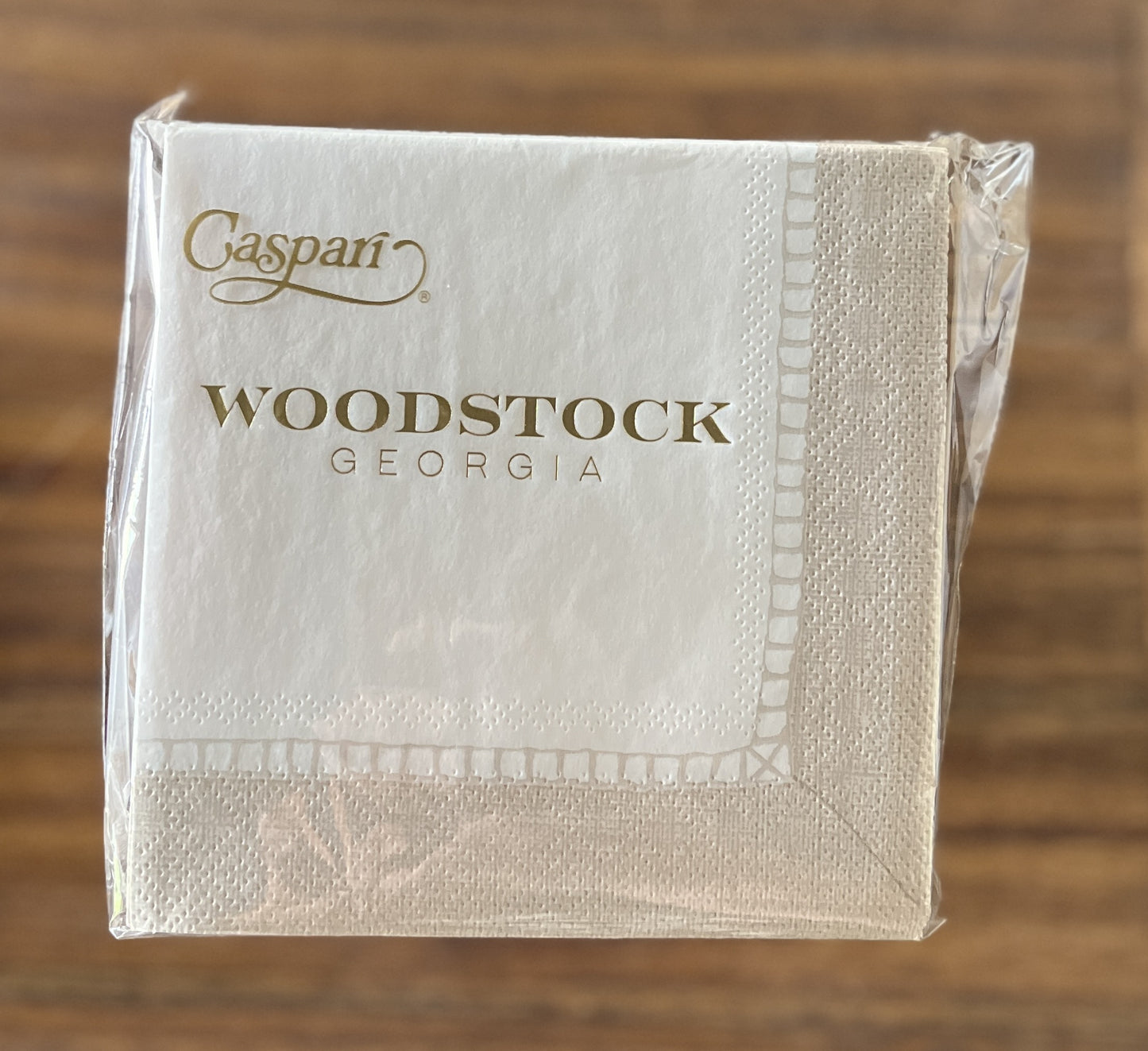 Caspari - Cocktail Napkins - Linen Border Paper Natural - Woodstock GA - Findlay Rowe Designs