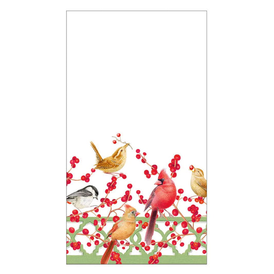 Caspari - Guest Towel Napkins - Winter Birds and Berries