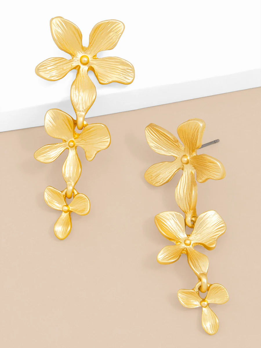 Earring - Drop - Triple Metal Flower - Findlay Rowe Designs