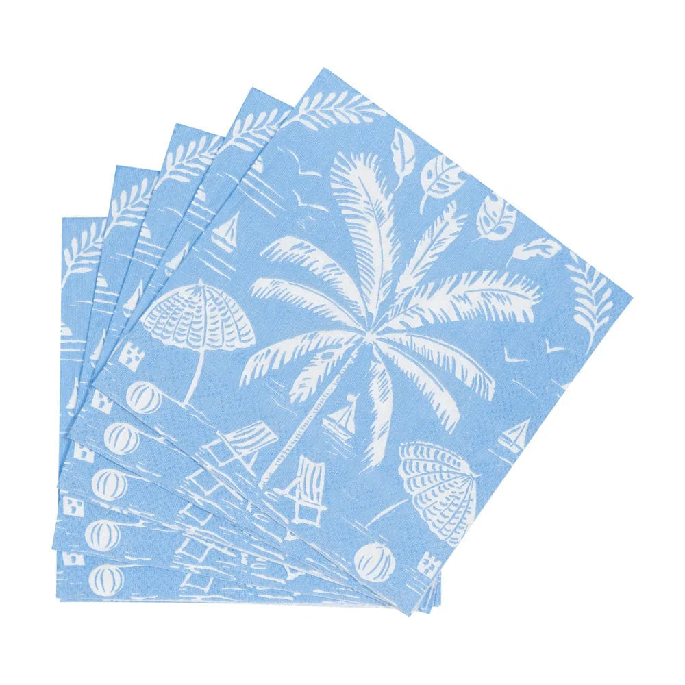 Caspari - Cocktail Napkins - Palms And Parasols Ocean - Findlay Rowe Designs
