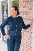 Sweater - Navy Cardigan Ruffle Neck