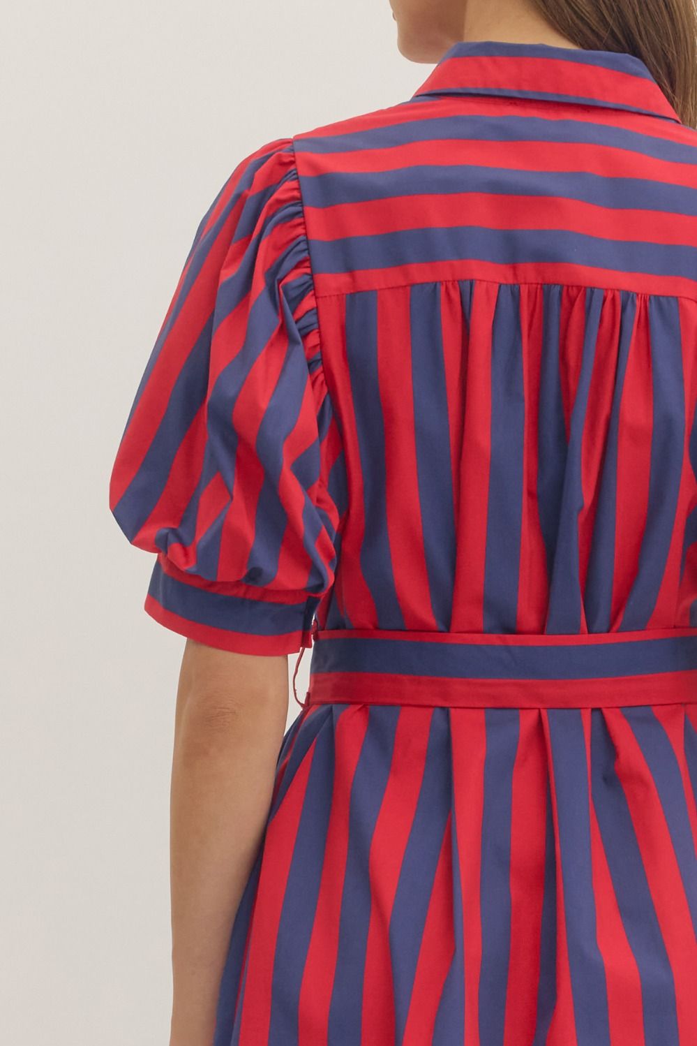 Entro - Dress - Midi Button-down Striped - Red Navy - Findlay Rowe Designs