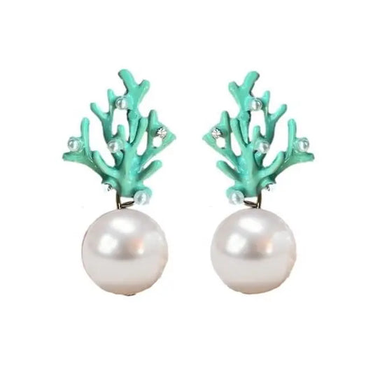 St. Armands- Pearl and Turquoise Coral Mini Statement Earrings - Findlay Rowe Designs