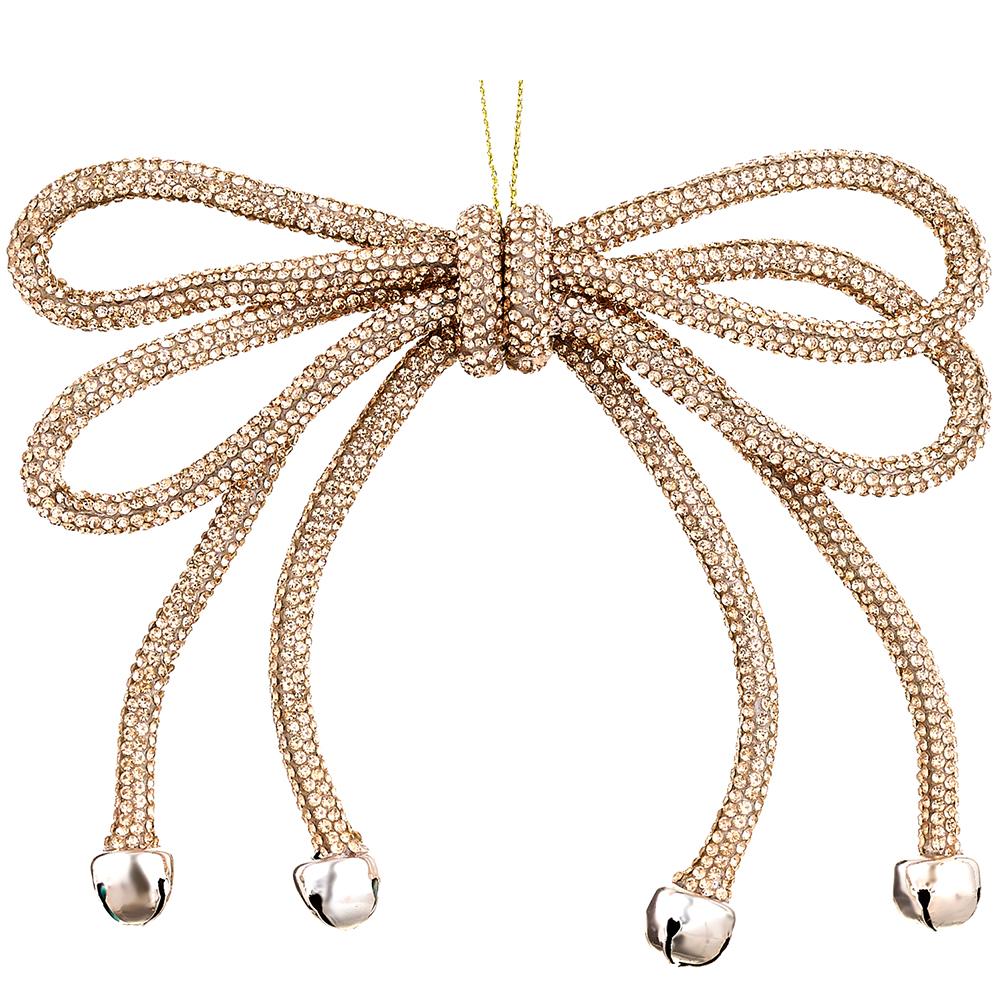Ornament - 5.5" Sparkle Bow - Rose Gold Bells