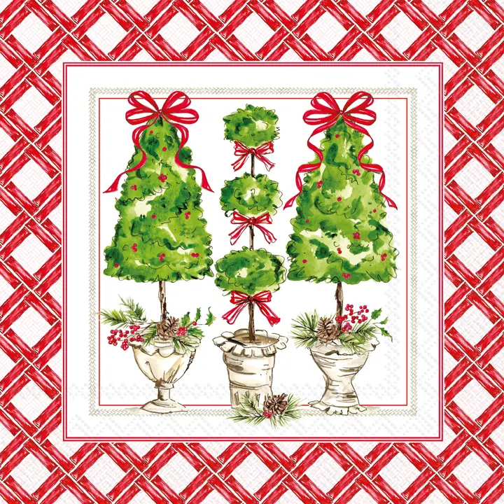 Cocktail Napkin - Holly Topiary Christmas - Findlay Rowe Designs