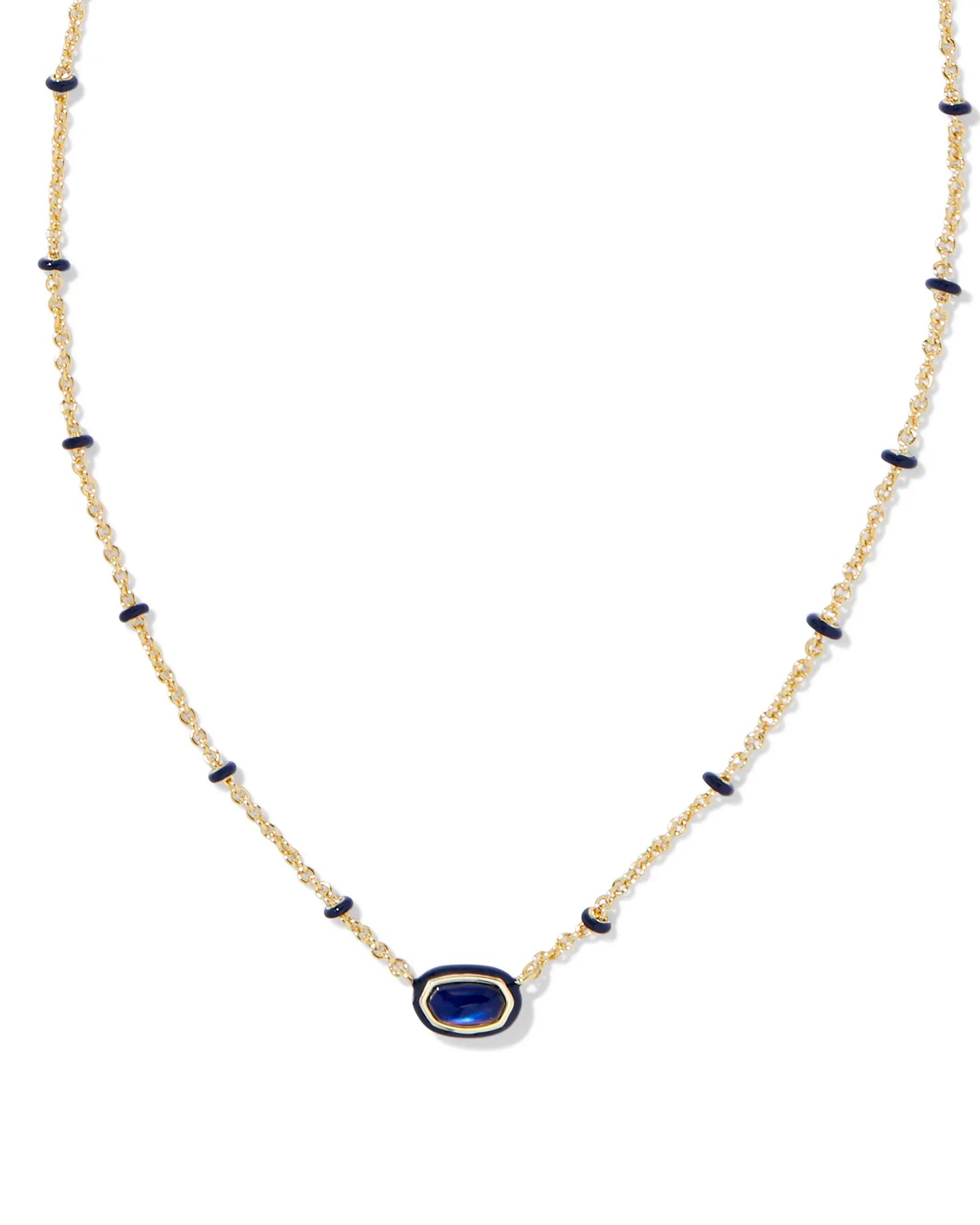 Kendra Scott - Mini Elisa Gold Enamel Frame Short Pendant Necklace - Navy Mother-of-Pearl - Findlay Rowe Designs