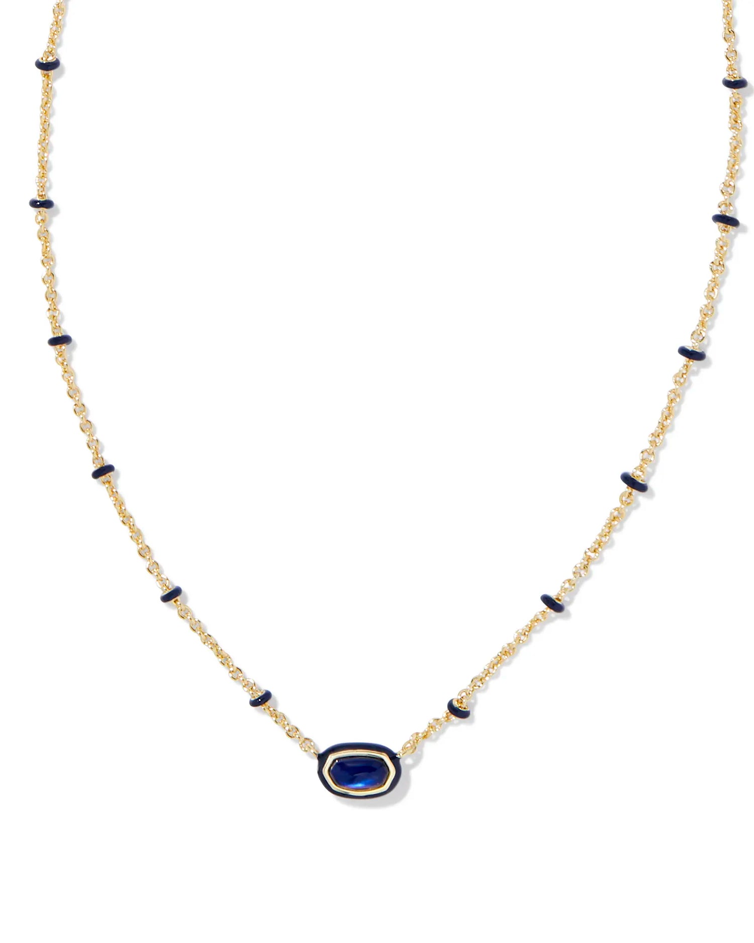 Kendra Scott - Mini Elisa Gold Enamel Frame Short Pendant Necklace - Navy Mother-of-Pearl - Findlay Rowe Designs