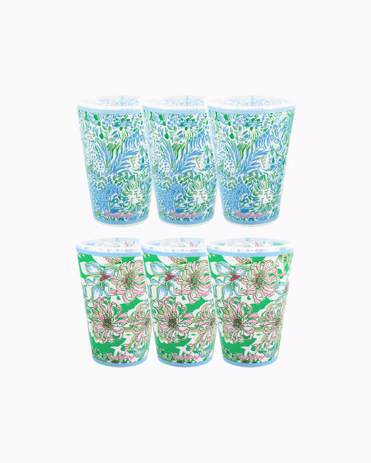 Lilly Pulitzer - 14oz Cups- Set of 6- Blossom Views and Hydra Blue Dandy Lyons - Findlay Rowe Designs