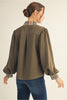 Top - Long Cuff Sleeve - Plaid Contrast