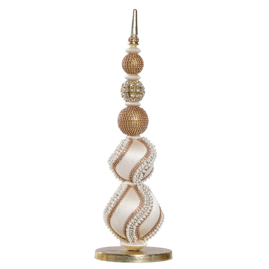 Christmas Decor - Embellished Topiary - Ivory Gold