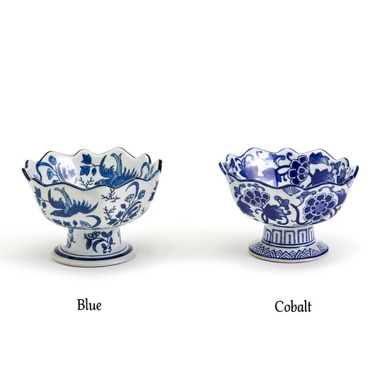 Footed Bowl - Scalloped - Blue and White - Findlay Rowe Designs