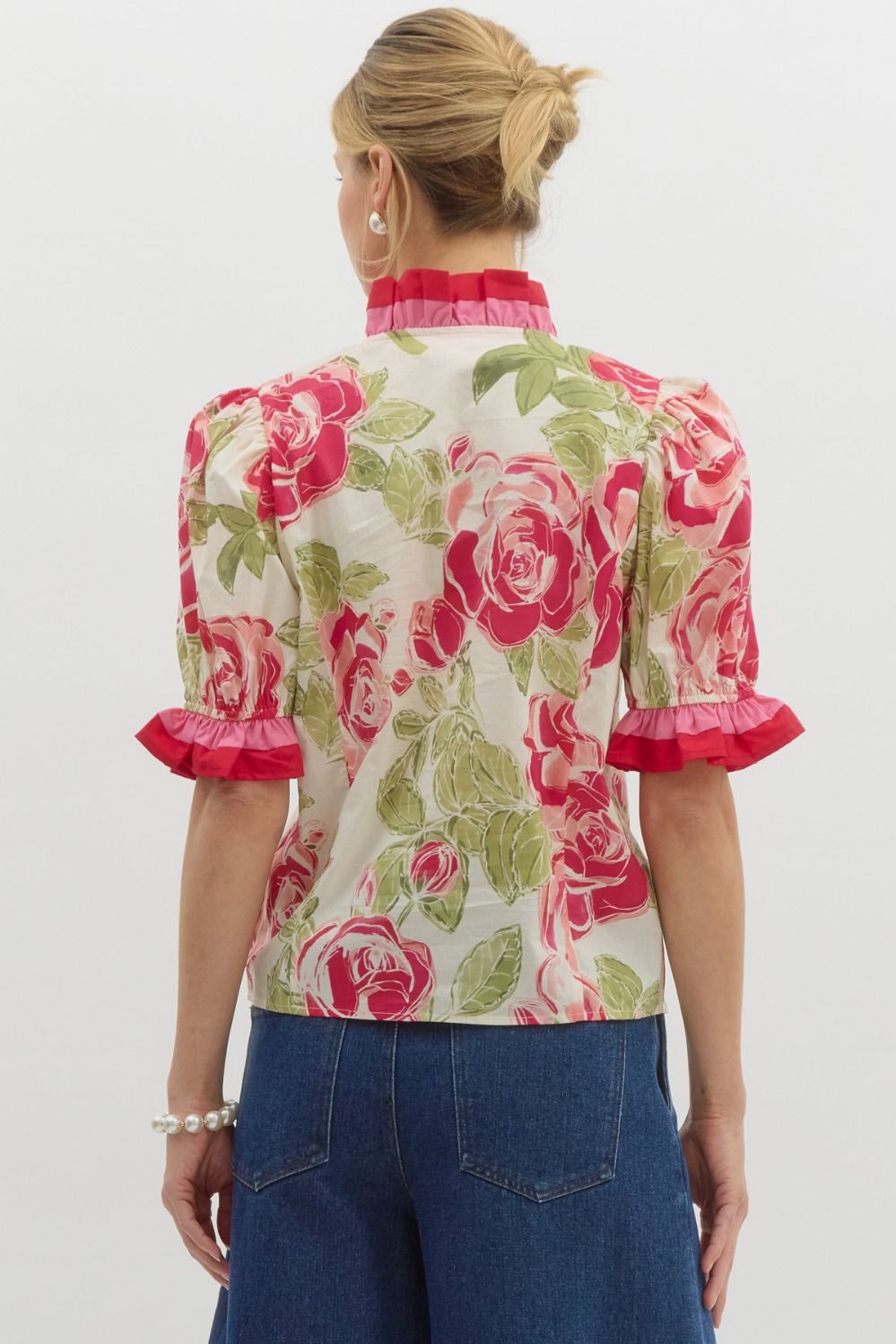 Top - Floral Short Sleeve - Pink Ruffles - Findlay Rowe Designs