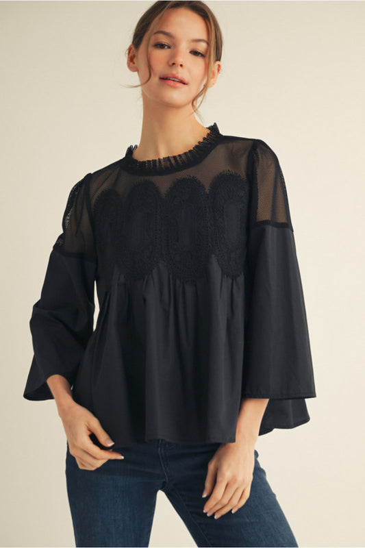 Top - Mesh Contrast - Black