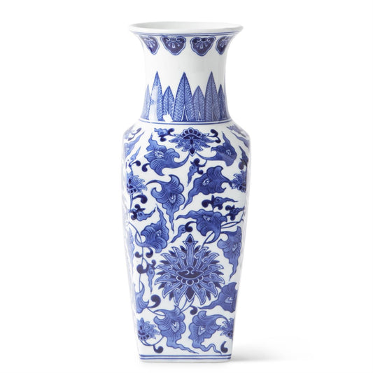 Vase - Square 14in Blue White Chinoiserie - Findlay Rowe Designs