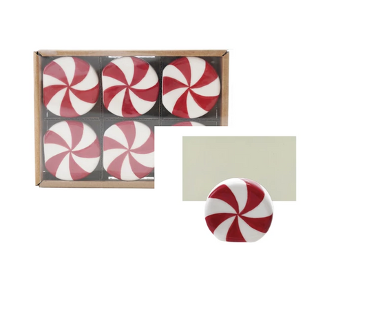 Card Holder - Stoneware Peppermint Candy Shaped - Set of 6