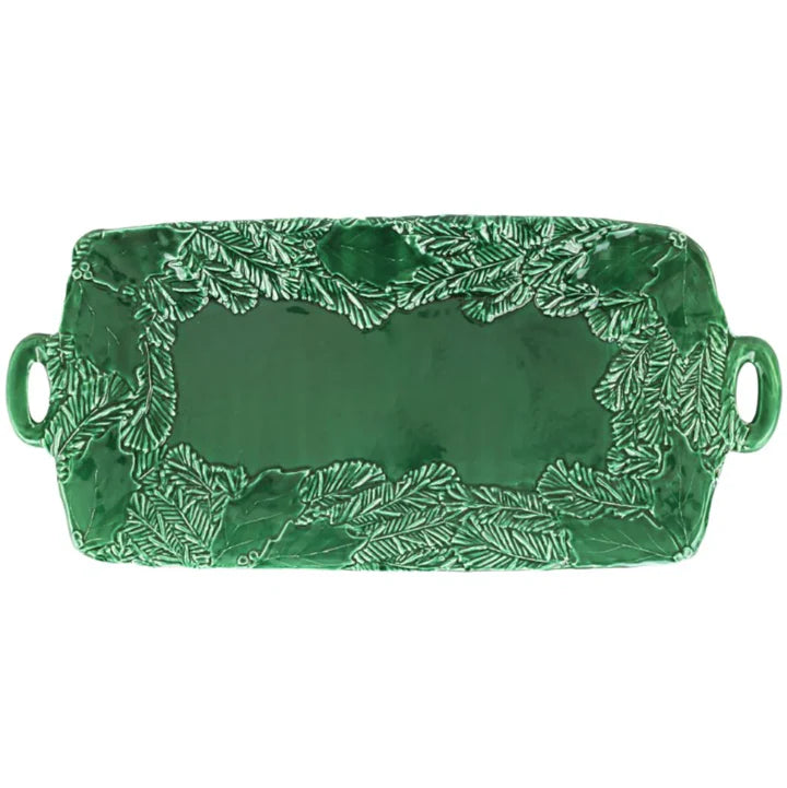 Vietri - Lastra Holiday - Figural Handled Rectangular Platter - Green.