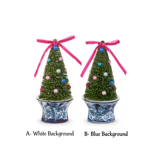 Ornament - 6" Bottle Brush Trees - Chinoiserie Pot