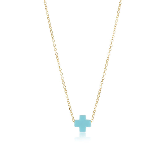 Enewton- egirl 14" cross necklace gold turquoise