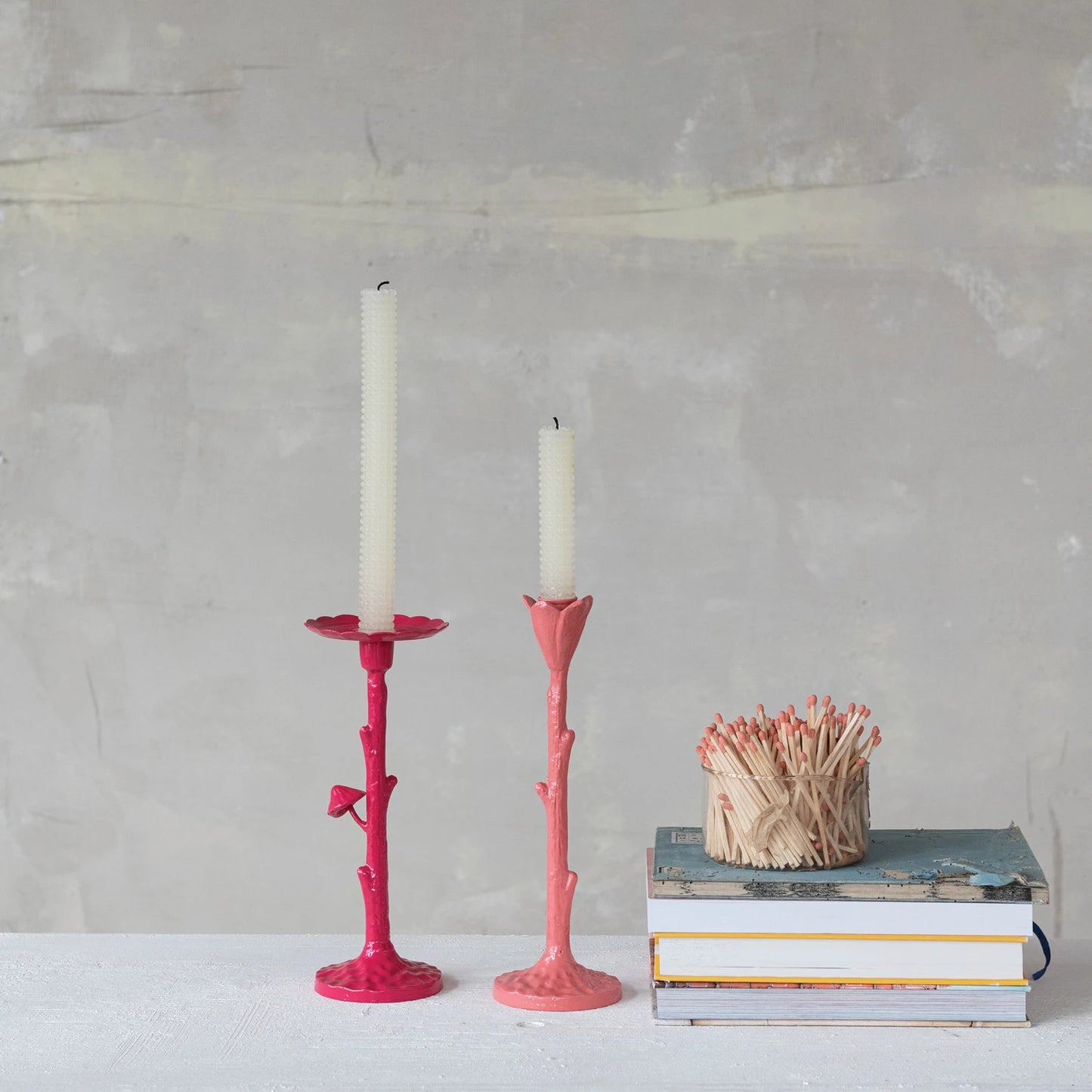 Taper Holder - Cast Iron Flower Shaped - Fuchsia - Findlay Rowe Designs