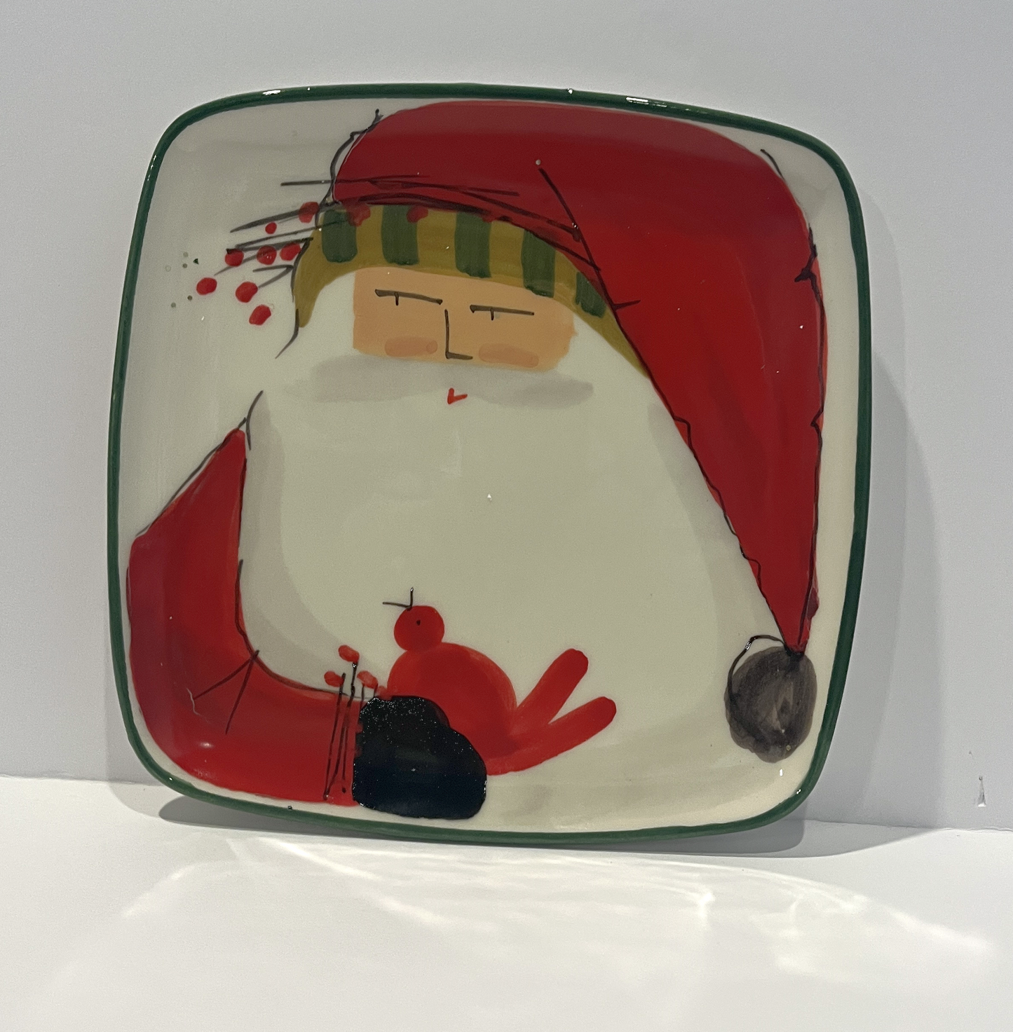 Clearance - Vietri - Old St. Nick Square Salad Plate - Striped Hat - Findlay Rowe Designs