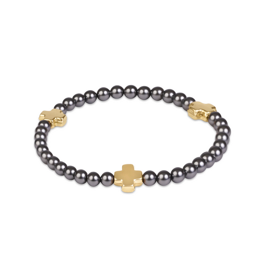 Enewton - Signature Cross 4mm Pearl Dark Grey Bracelet - Gold