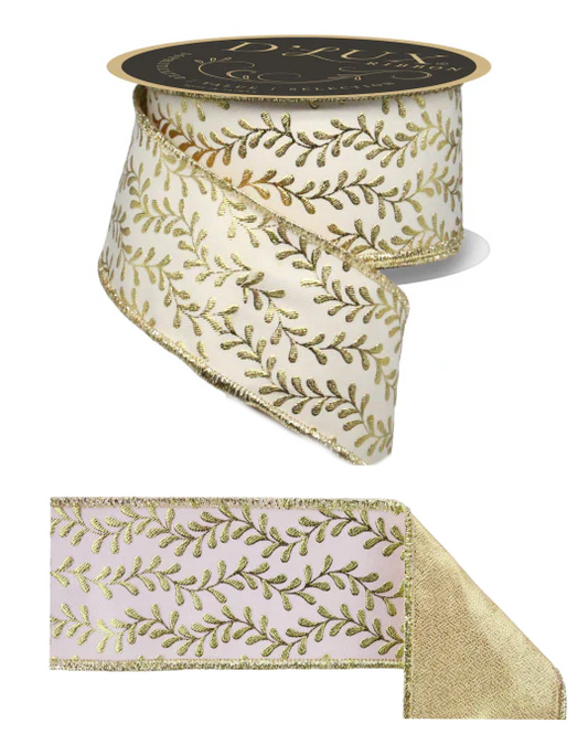 A&B Floral - Ribbon - 2.5in Foil Leaf Gold Garland