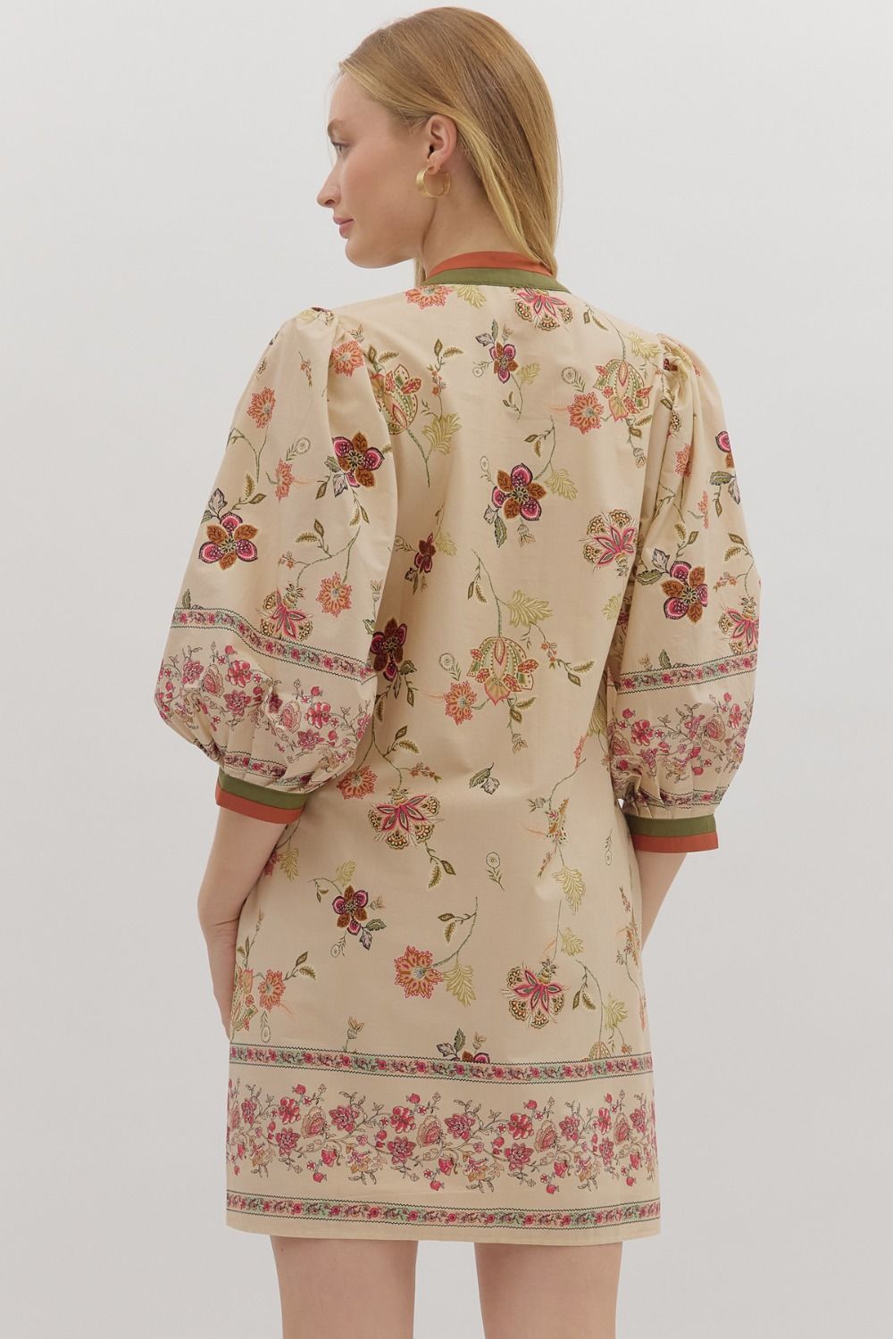 Entro - Dress - Botanical Print Mini - Ecru
