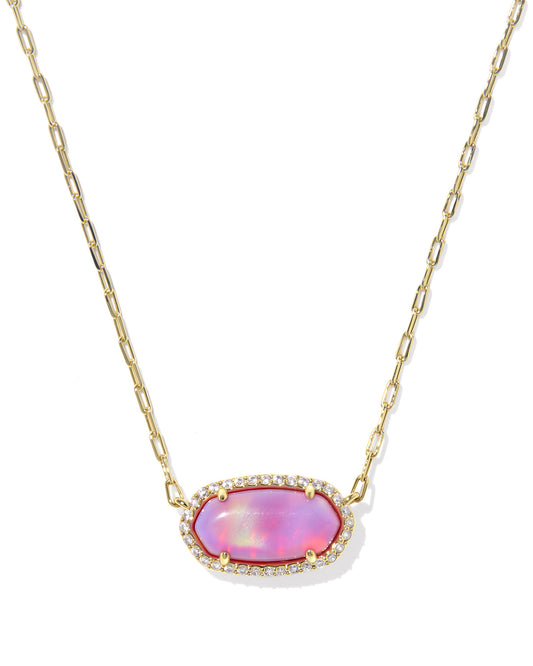 Kendra Scott - Necklace - Elisa Pave Frame Gold Short Pendant - Pink Opalescent Resin