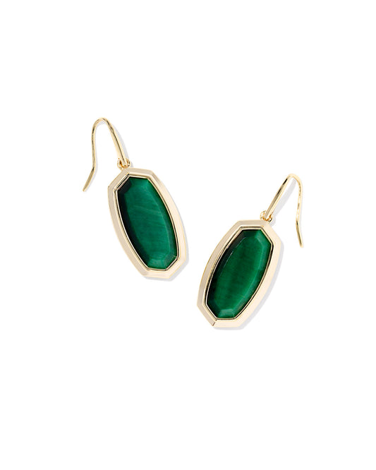 Kendra Scott - Earrings - Dani Bezel Drop Earrings Gold  - Green Tigers Eye